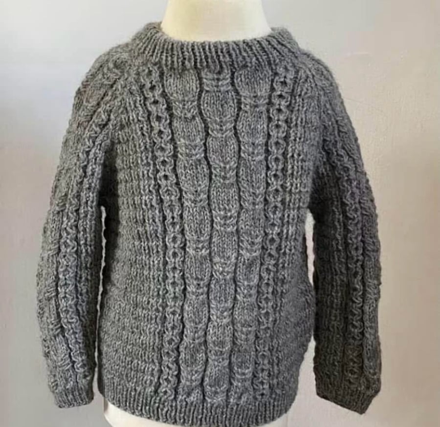 Hand Knitted Childs Jumper In A Wool With Alpaca Blend In Grey - Fits Age 3 - 4 