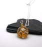 lampwork glass amber and gold glitter flower pendant necklace - Image 3