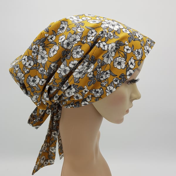 Handmade cotton bonnet with ties, multifunctional head wear for women