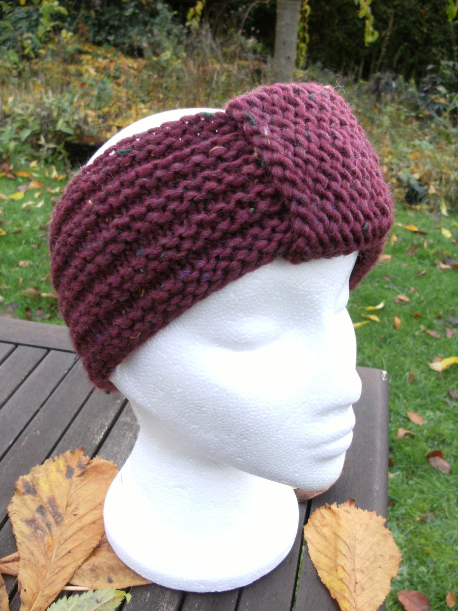 HEADBAND SALE! Hand-knitted Turban Style Headband- Burgundy Red - Medium