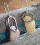 Pebble Earrings, copper, brass, silver and beach plastic, mismatched earrings.