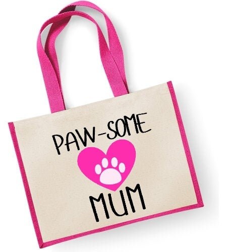 Paw-Some Mum Large Jute Shopper Bag Mothers Day Birthday Christmas Pet Paw Cat D