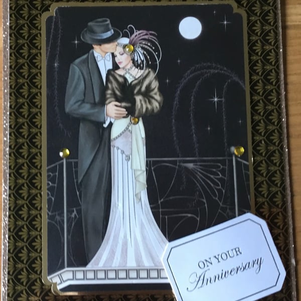 Art Deco Wedding Anniversary Card - Folksy