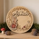 Personalised Arthur Rabbit Wooden Name Plaque – Woodland Nursery Décor