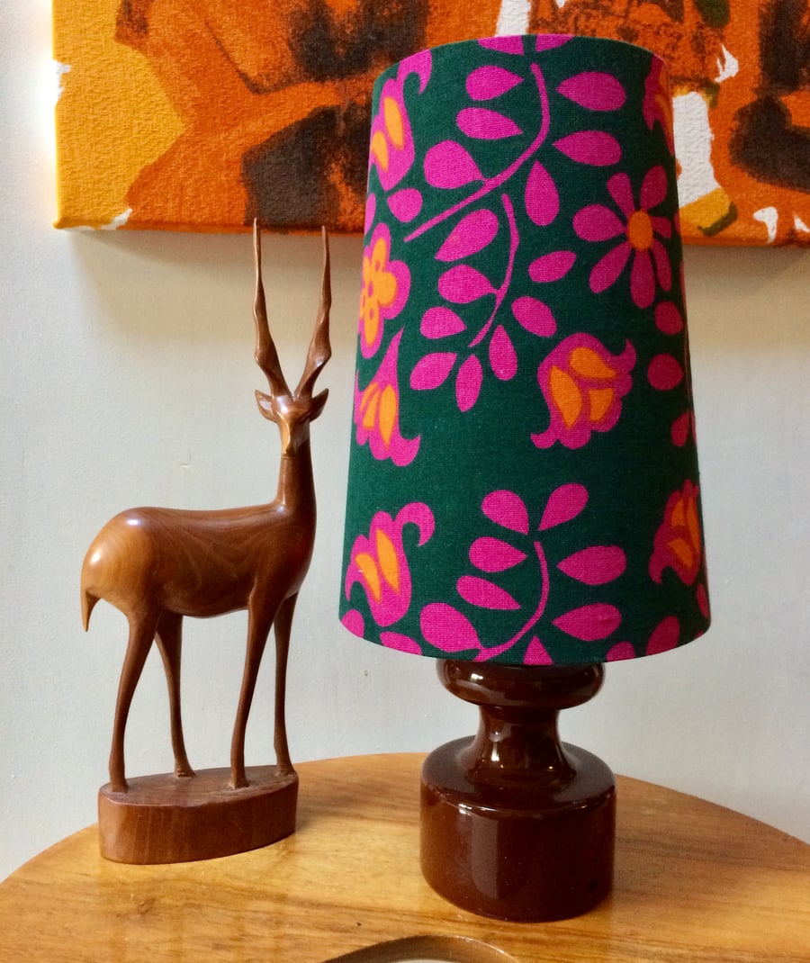 Retro Pink Green Ranelia 60s 70s Moygashel Vintage Fabric Cone Lampshade