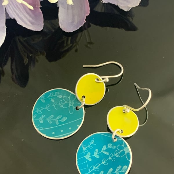 Water colour collection - hand painted aluminium earrings teal and lime