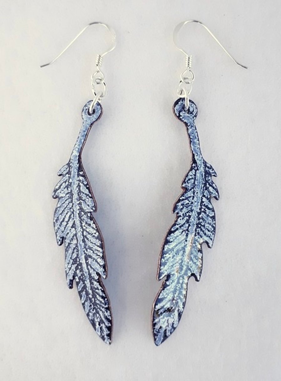 Long Feather Earrings - in Subtle Shades of Enamel