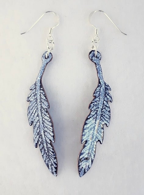 Long Feather Earrings - in Subtle Shades of Enamel