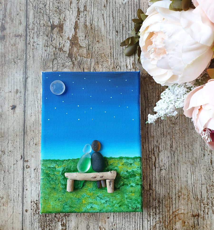 Driftwood and seaglass canvas art "LOVE YOU"