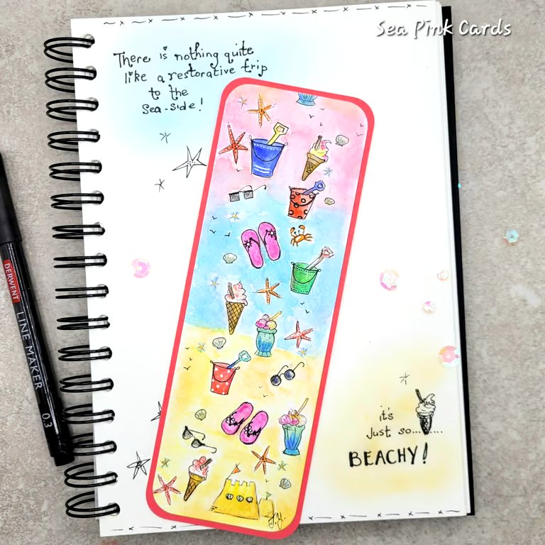 Handpainted Bookmark - hand-drawn, original watercolour, seaside, starfish