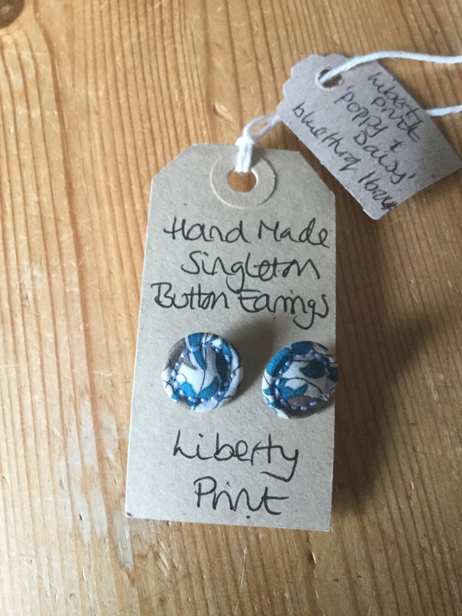 Dorset Button Earrings, Singletons with Liberty ‘Poppy and Daisy’, Blue