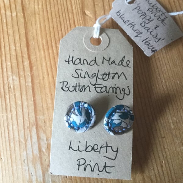 Dorset Button Earrings, Singletons with Liberty ‘Poppy and Daisy’, Blue