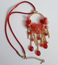 Red & Peach Lucite Flower Hoop Pendant Necklace - Image 5