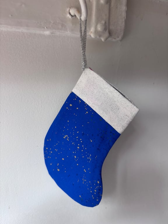 Summer seconds - dark blue with gold spots  Mini Christmas stocking - super cute
