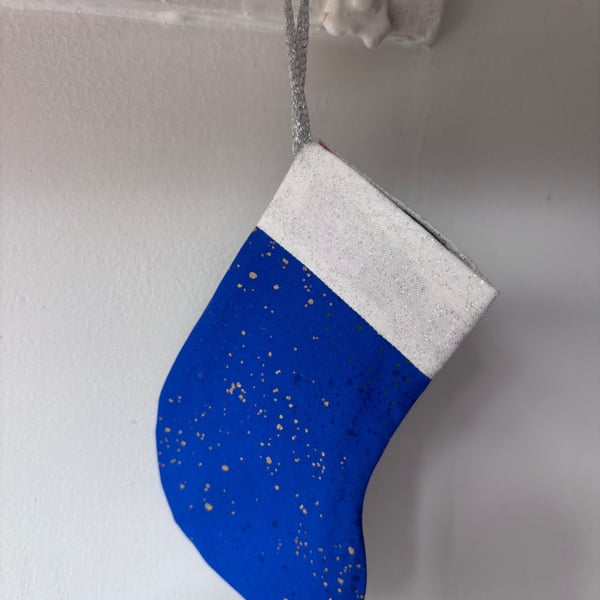 Summer seconds - dark blue with gold spots  Mini Christmas stocking - super cute