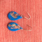 Blue gold Teardrop dangle earrings 