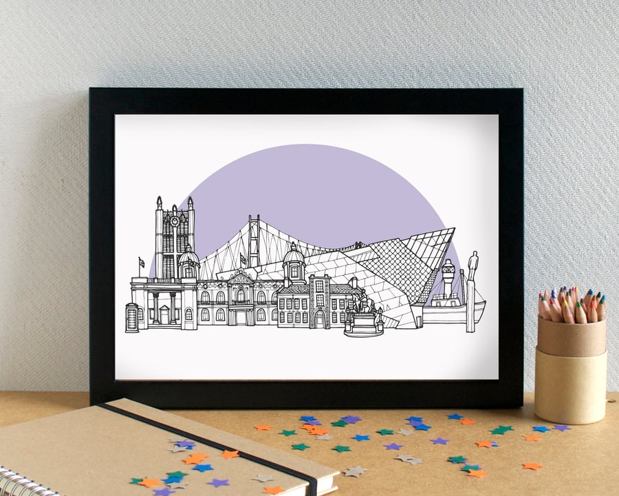 Hull Landmarks Skyline Art Print