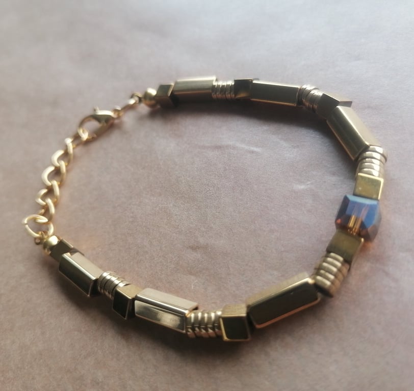 Gold bar, sunset stone bracelet. 