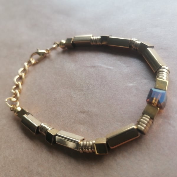 Gold bar, sunset stone bracelet. 