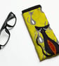 Yellow cat print glasses case with hand appliquéd black cat