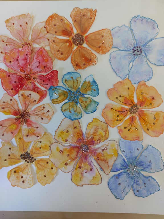 10 Hand Painted Flowers Card Making Junk Journaling Collage