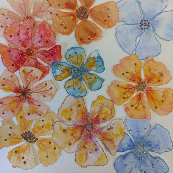 10 Hand Painted Flowers Card Making Junk Journaling Collage