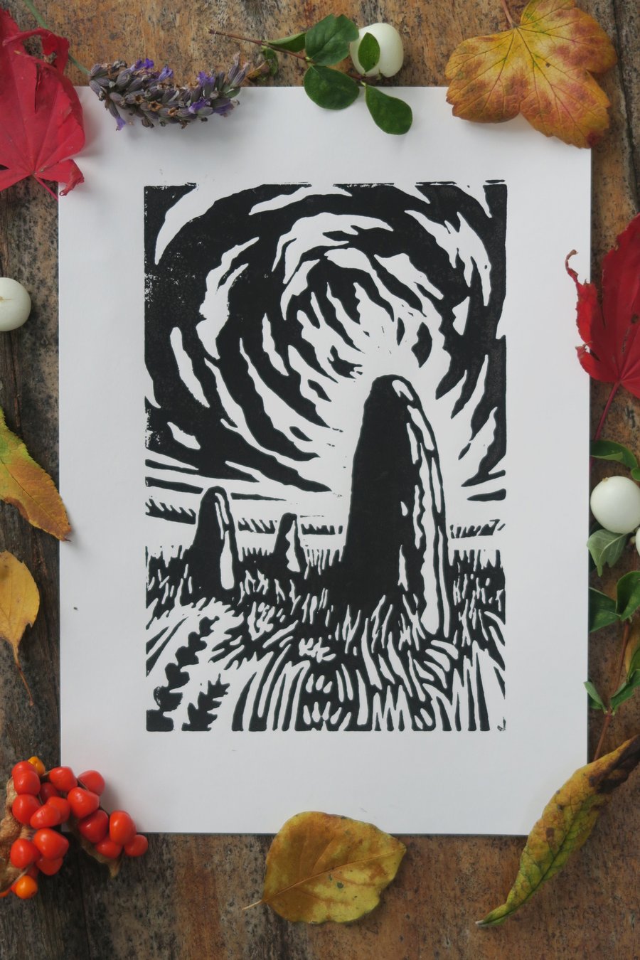 Stone Circle Lino Print