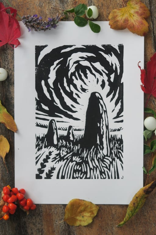 Stone Circle Lino Print