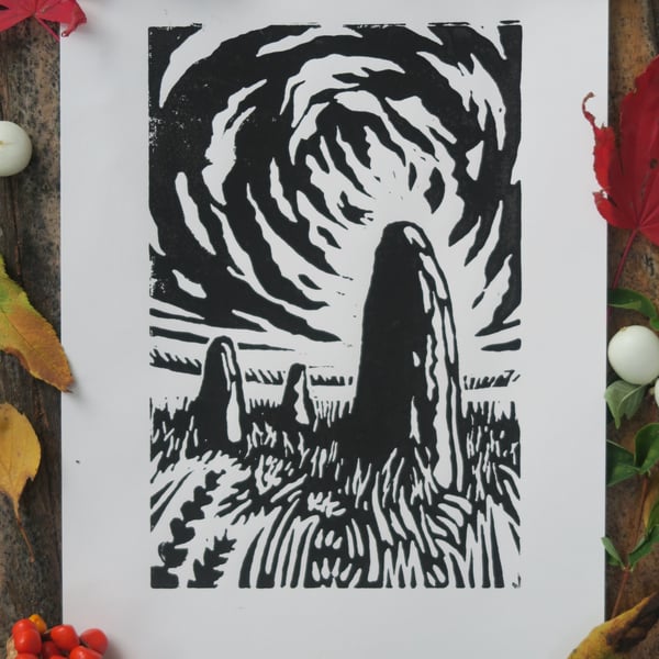 Stone Circle Lino Print
