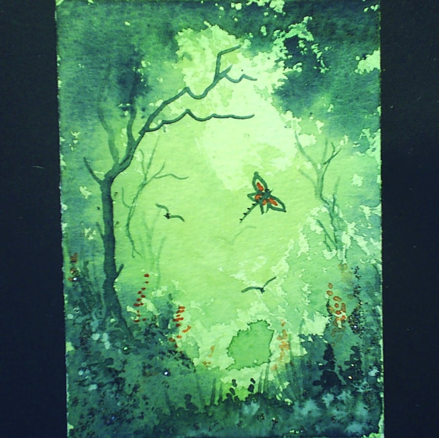 aceo SFA painting miniature original fantasy art with glitter 35