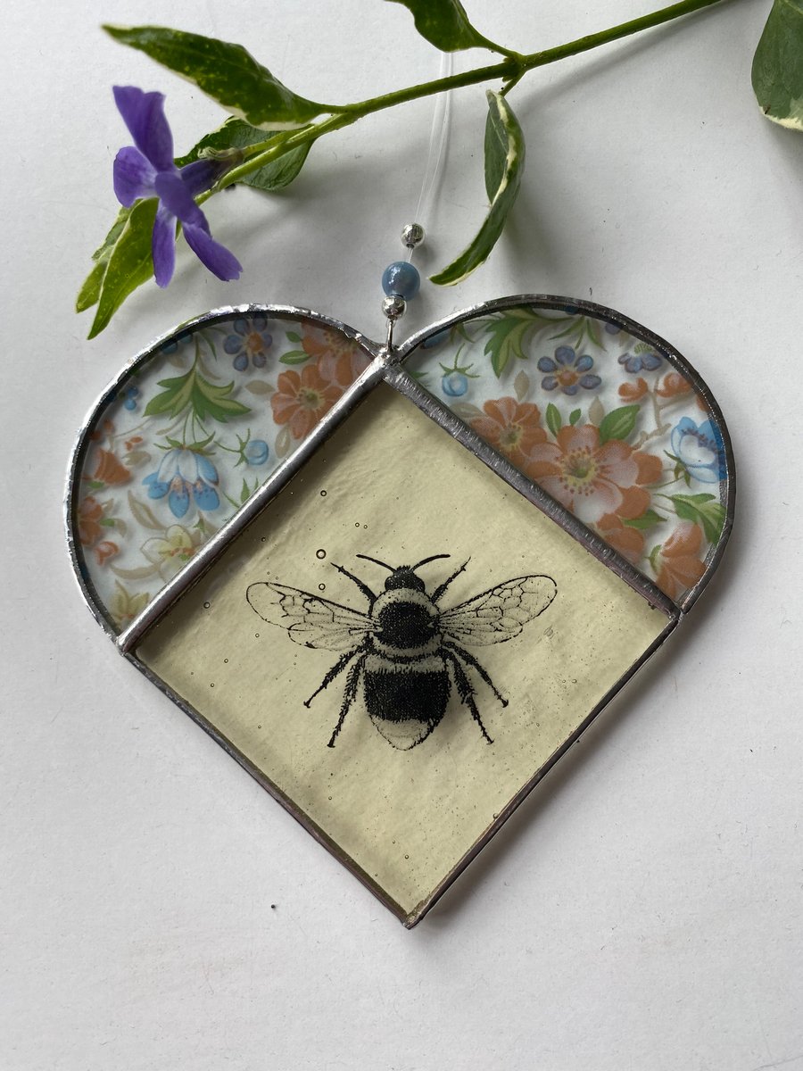 Stained Glass Bee Heart