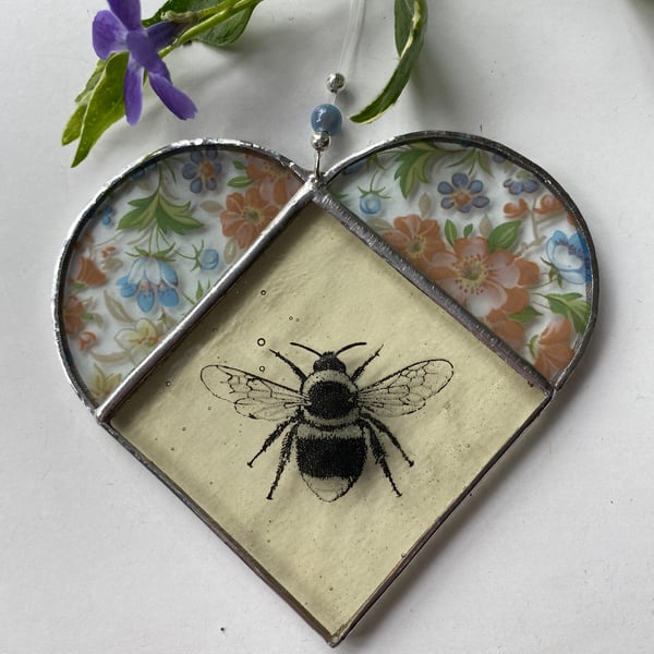 Stained Glass Bee Heart