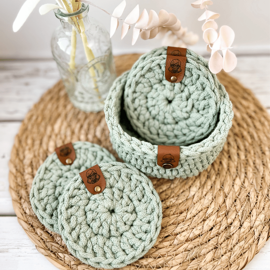 Crochet Coasters and Basket - Set of 4 Coasters