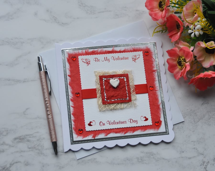 Be My Valentine's Day Mixed Media Love Heart Free Post 3D Luxury Handmade Card 