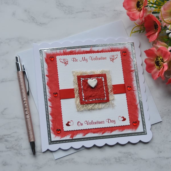 Be My Valentine's Day Mixed Media Love Heart Free Post 3D Luxury Handmade Card 
