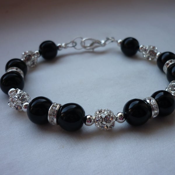 BLACK AND SP RHINESTONE BALL BRACELET.  371