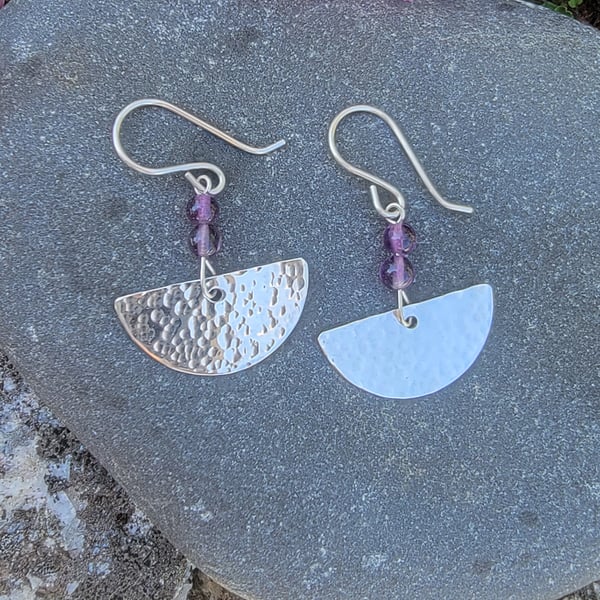 Sterling silver half moon and amethyst beads