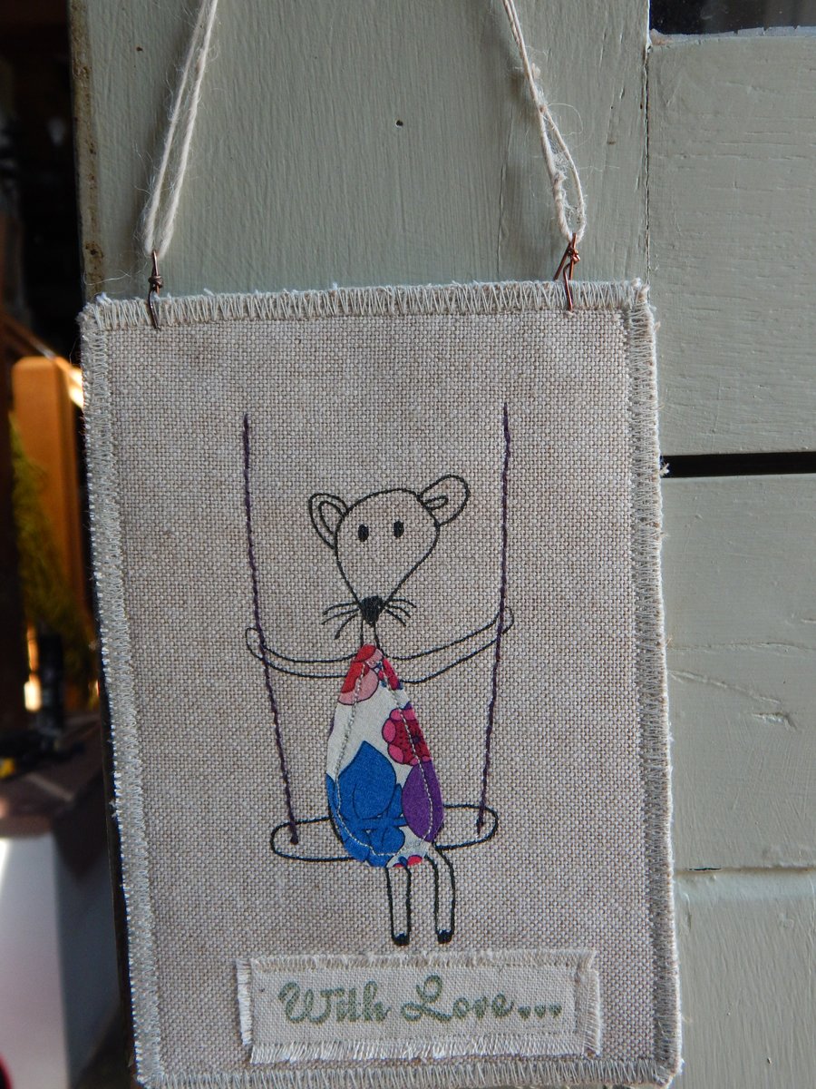 Reserved for signed by her Florence Mouse - Fabric hanger - With Love