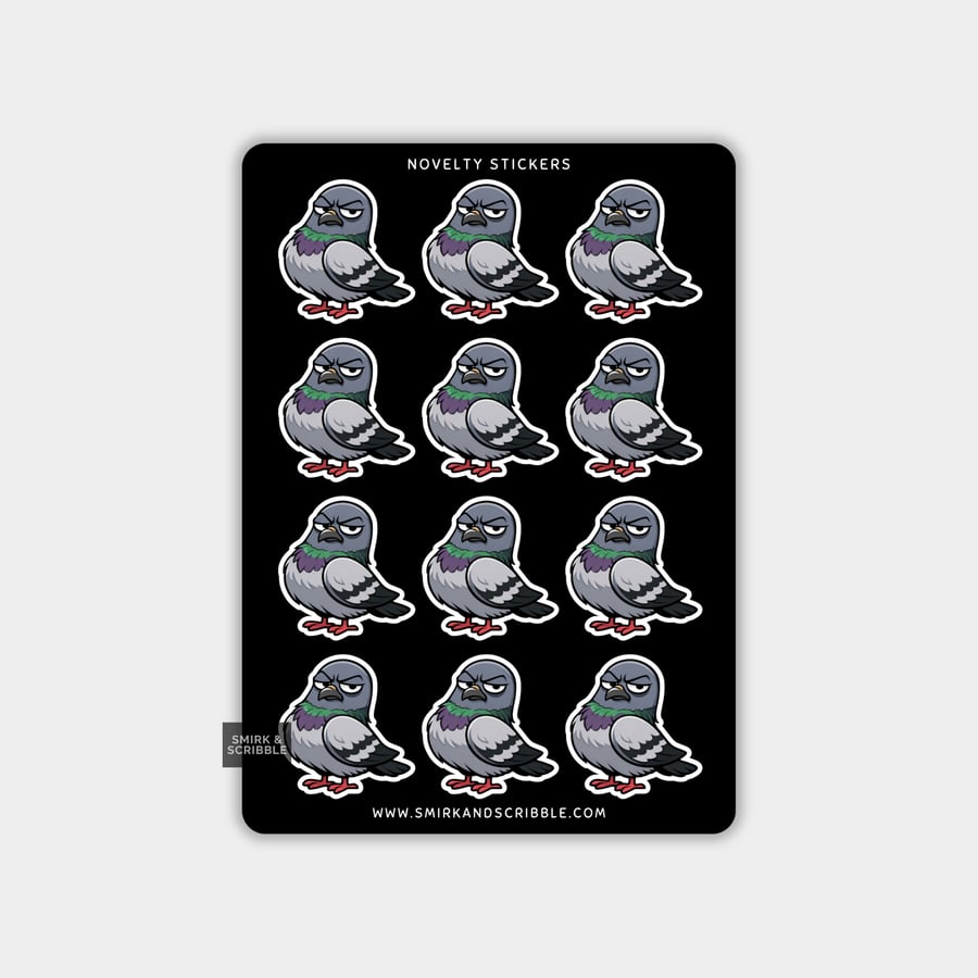 Image of Funny Vinyl Sticker Sheet For Adults - Grumpy Pigeon