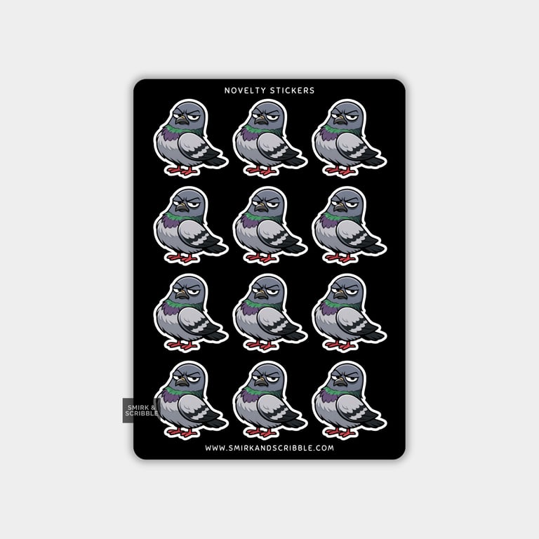 Funny Vinyl Sticker Sheet For Adults - Grumpy Pigeon