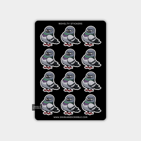 Funny Vinyl Sticker Sheet For Adults - Grumpy Pigeon