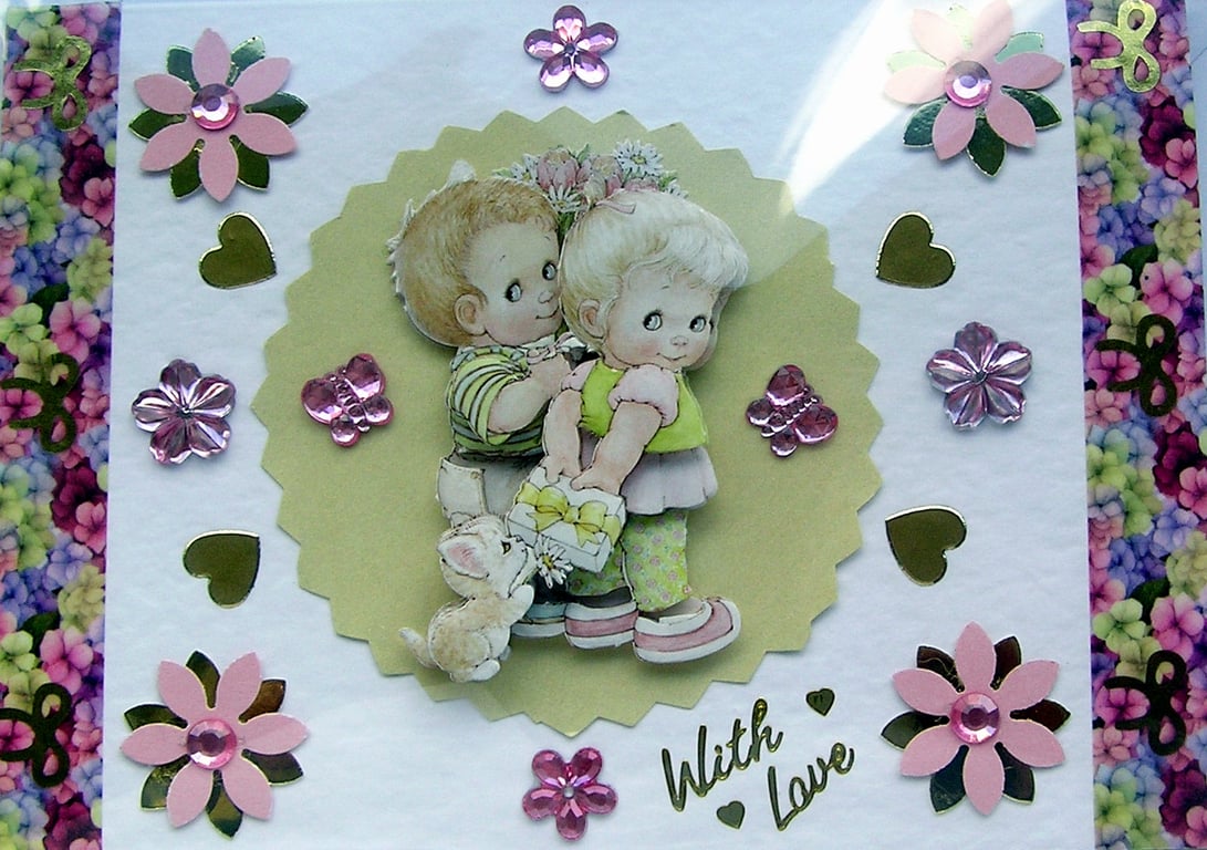 Courting Couple - Hand Crafted 3D Decoupage Card - With Love 2858