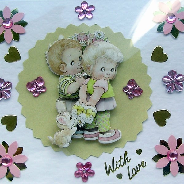 Courting Couple - Hand Crafted 3D Decoupage Card - With Love 2858