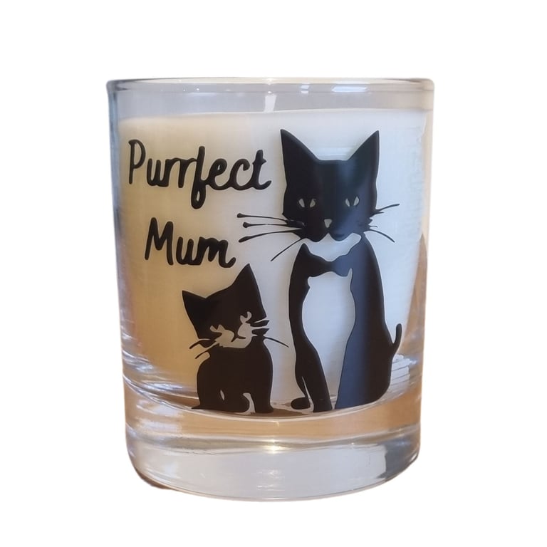 Scented Candle In Glass Container Purrfect Mum Cat Design Mum Gift 30cl