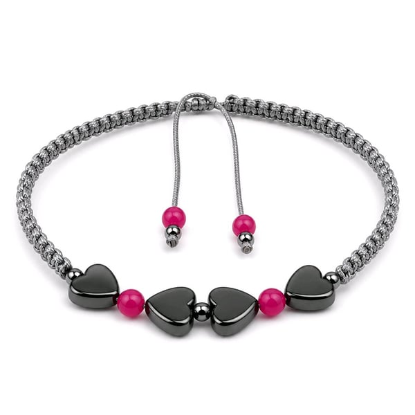Hematite Heart & Pink Agate Bracelet Adjustable Natural Stone Jewellery