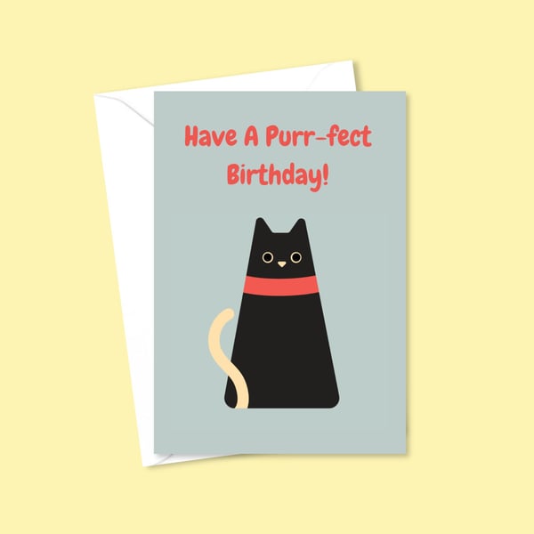 Black Cat Birthday Card - Purr-fect Greetings Card For Cat Lover's