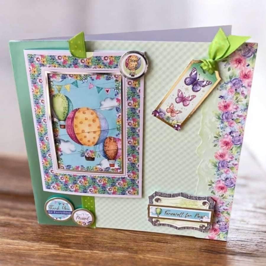 Hot Air Balloon Retirement or Leaving Card. Large Leaving Card