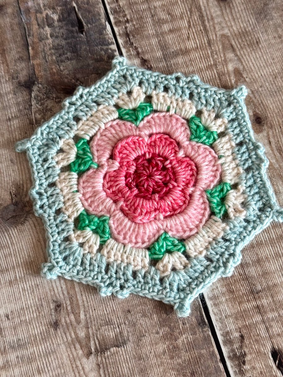 Vintage Style hand crocheted hexagon coaster doily 