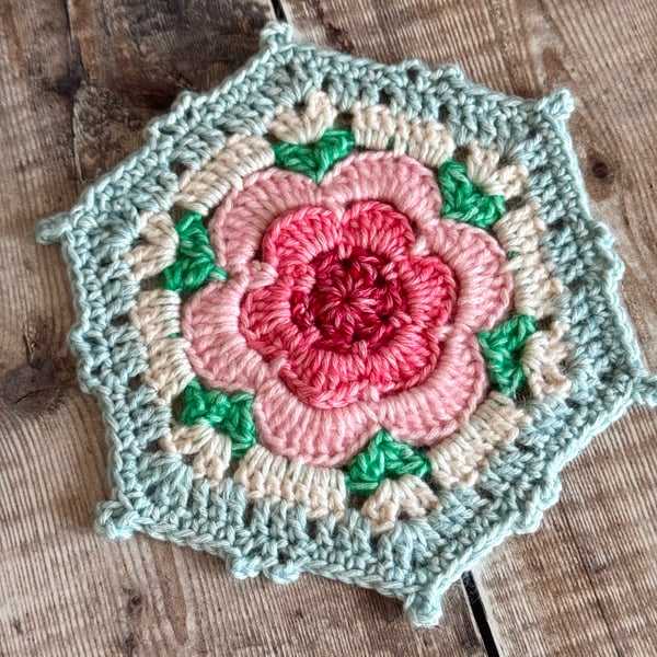 Vintage Style hand crocheted hexagon coaster doily 