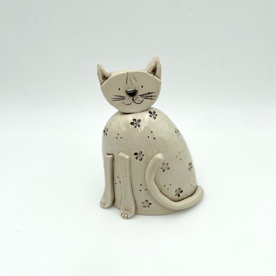Handmade Ceramic Cat Ornament Unique Birthday Anniversary Pottery Gift Flora